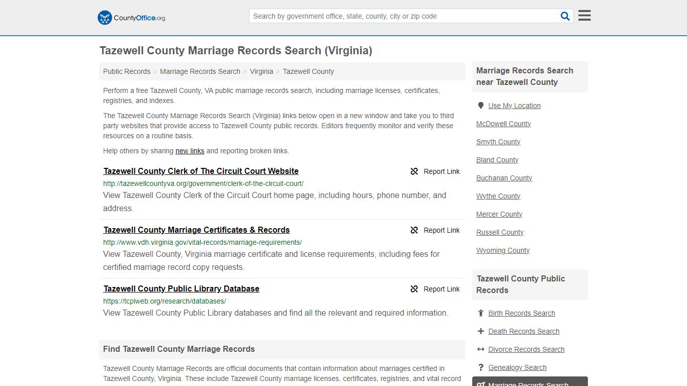 Tazewell County Marriage Records Search (Virginia)