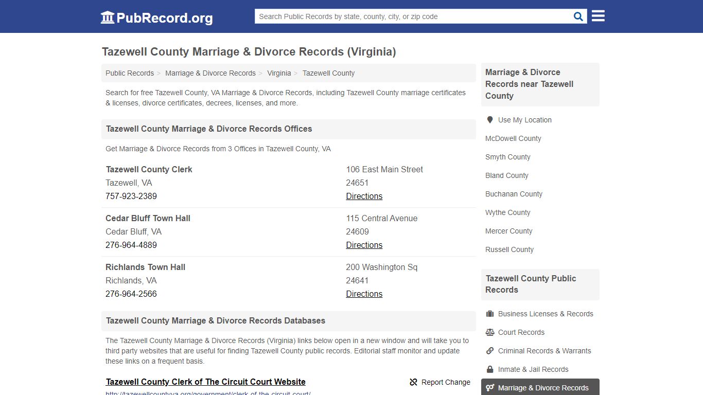 Tazewell County Marriage & Divorce Records (Virginia)